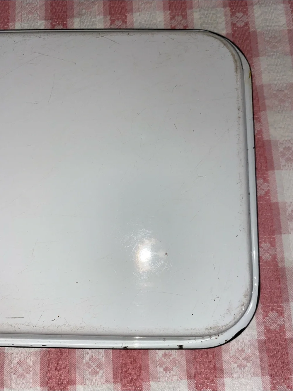 Vintage White and Black Enamelware Metal Tray